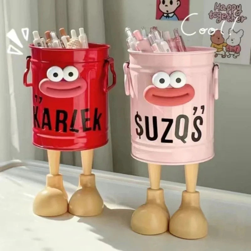 1 Pc Cartoon Pen Holder – Simple Desk & Office Storage Organizer with Random Letter Stickers