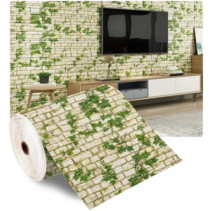 70cm x 2m 3D Soft Foam Brick Wallpaper Sticker Roll – DIY Self-Adhesive Decorative Wall Paper for Living Room, Kitchen & Bathroom