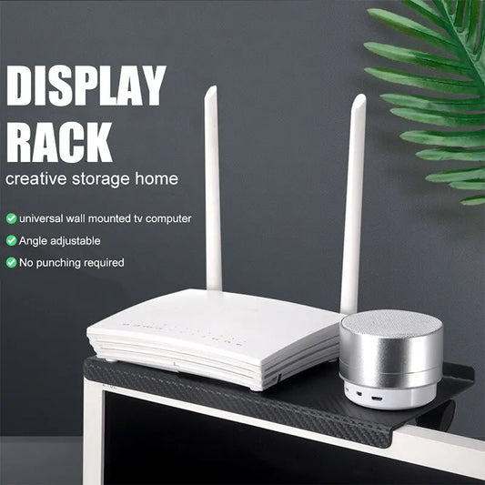 1pc Adjustable TV Set Top Box Storage Rack – Multi-Functional Hanging Organizer for Remote, Router & Small Accessories (White/Black)