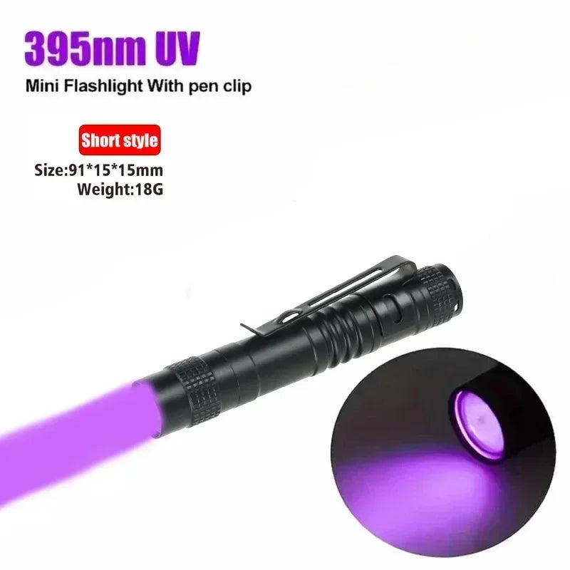 UV Flashlight 395nm Ultraviolet Torch With Pen Clip Portable AAA Batteries Used Violet Light Pet Urine Scorpion Detector UV Lamp