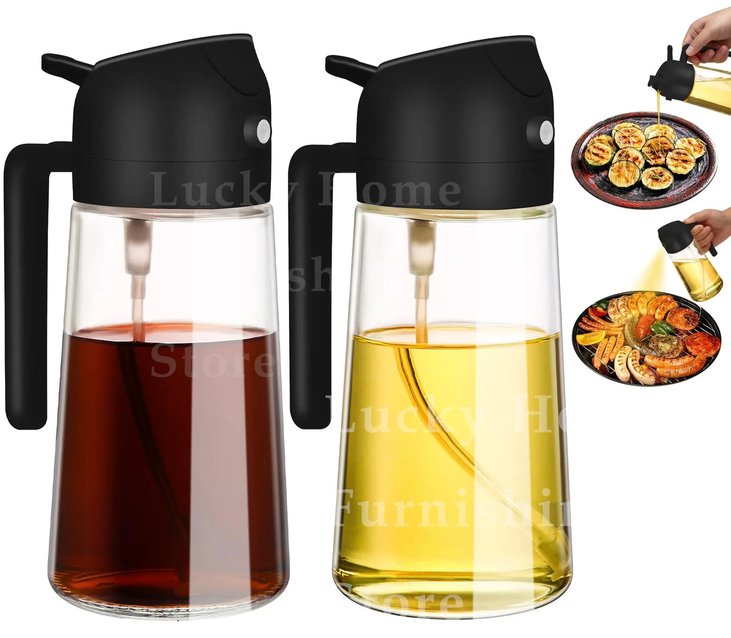 1-2PCS 2-in-1 Olive Oil Dispenser Bottle 500ml – Plastic Cooking Oil Sprayer for BBQ, Baking & Kitchen Use
