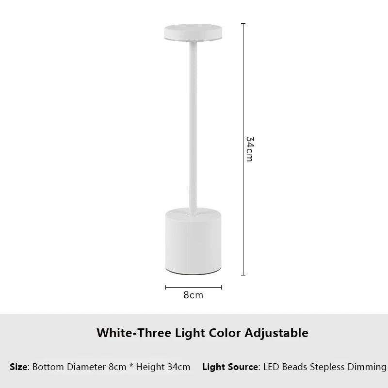 USB Rechargeable LED Table Lamp – Touch Control, 3-Color Dimmable Light, Metal Bedside & Desk Lamp