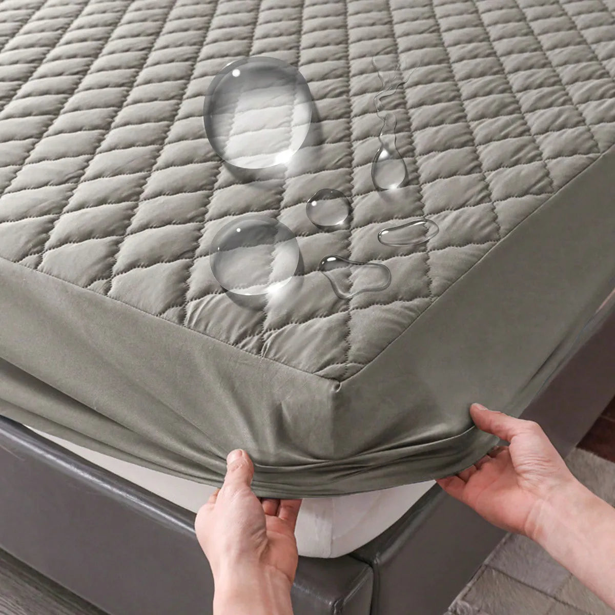 Waterproof Throw Mattress Cover & Fitted Sheet – Mattress Protector in Gray & White, Multi-Size (Single, Double, 140cm, 160cm)