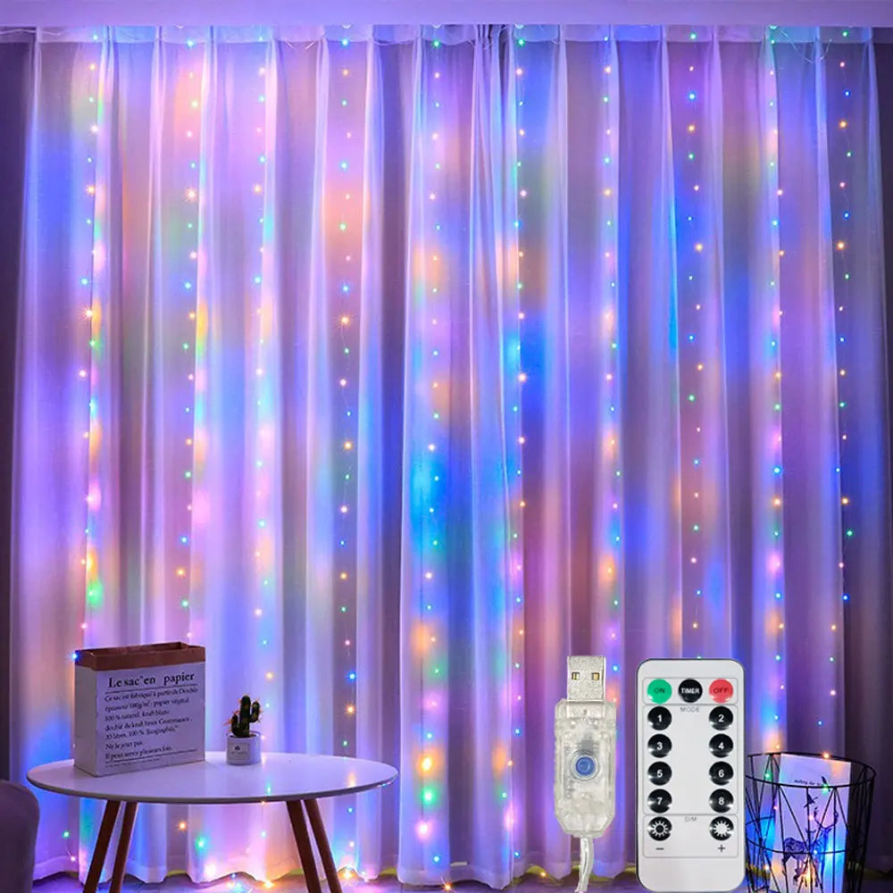 USB Curtain String Lights – 8 Modes LED Fairy Lights for Christmas, Halloween, Wedding & Home Decor