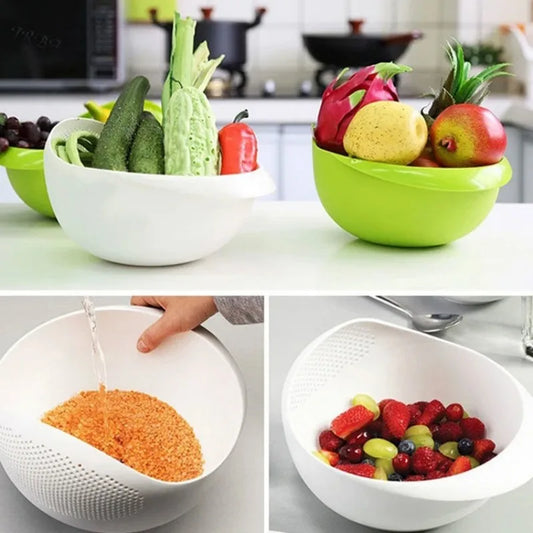 1PC Plastic Colander Rice Bowl Drain Basket with Handle – Fruit & Vegetable Washing Basket, Home Kitchen Organizer