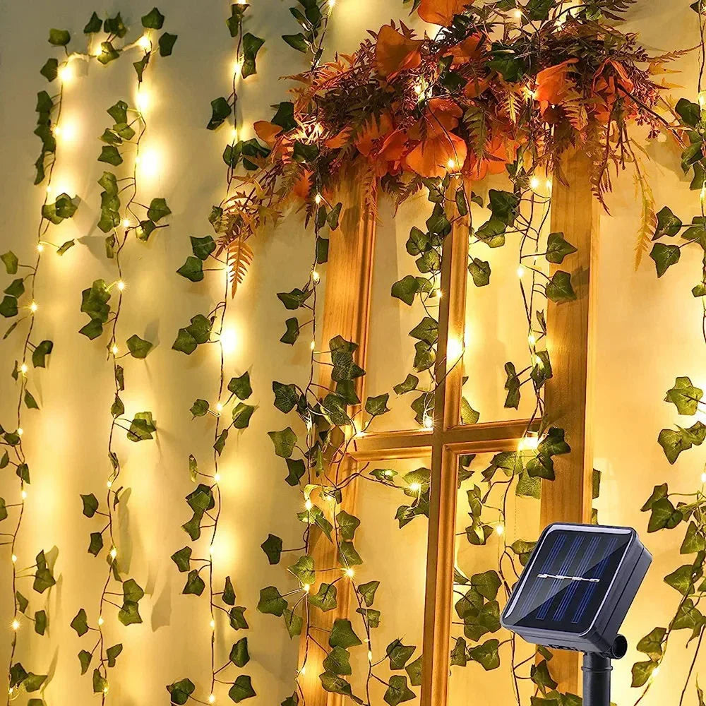 Flower Green Leaf String Lights – Artificial Vine Fairy Lights, Battery Powered Christmas Tree Garland for Wedding & Home Decor