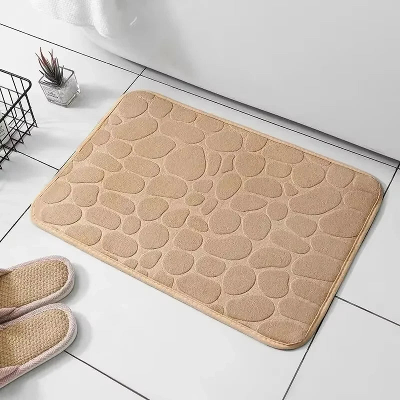 1PC Memory Foam Embossed Velvet Carpet – Non-Slip Cobblestone Floor Mat for Bathroom & Living Room
