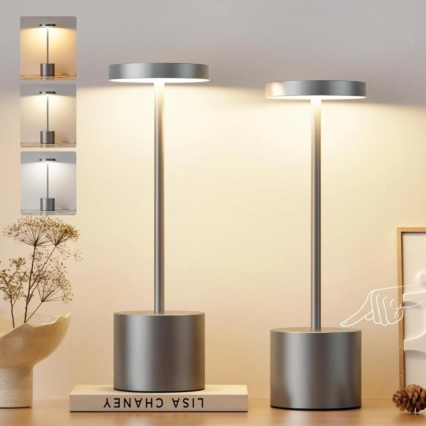 Cordless LED Table Lamp Touch Sensor Rechargeable Desktop Night Light Wireless Reading Lamp for Bedroom Hotel Bar Table Light