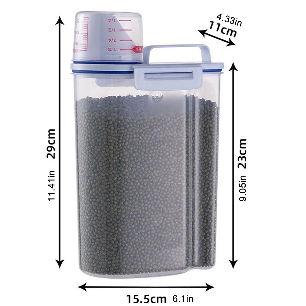 2kg Dog & Cat Food Storage Pail – Moisture-Proof Plastic Container with Measuring Cup