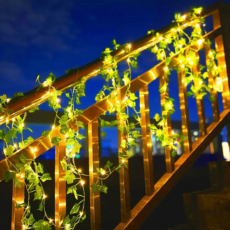 Flower Green Leaf String Lights – Artificial Vine Fairy Lights, Battery Powered Christmas Tree Garland for Wedding & Home Decor