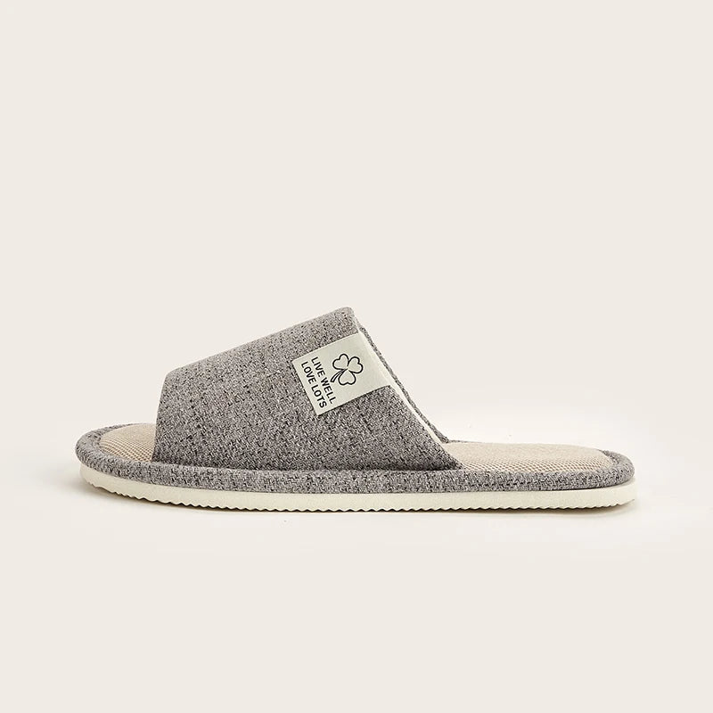 Breathable Linen Home Slippers – Open-Toe Indoor Shoes for Men & Women (Spring/Summer Comfort)