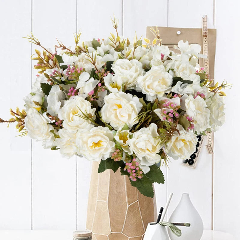 5 Forks 8 Heads Artificial Flowers Small Peony Bouquet Wedding Decorative Plants Wreaths Vases for Home Decoration Accessories