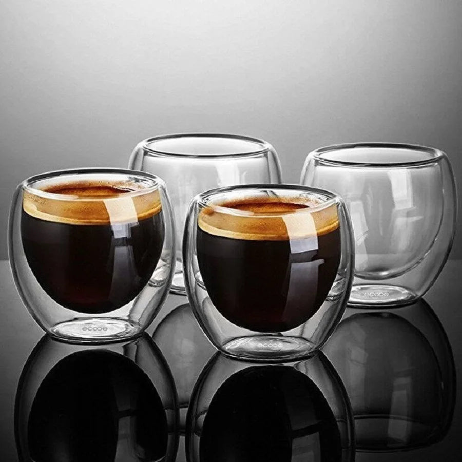 6pcs 2.7oz High Borosilicate Double-Layer Espresso Glass Cups – Transparent Insulated Coffee & Drink Cups