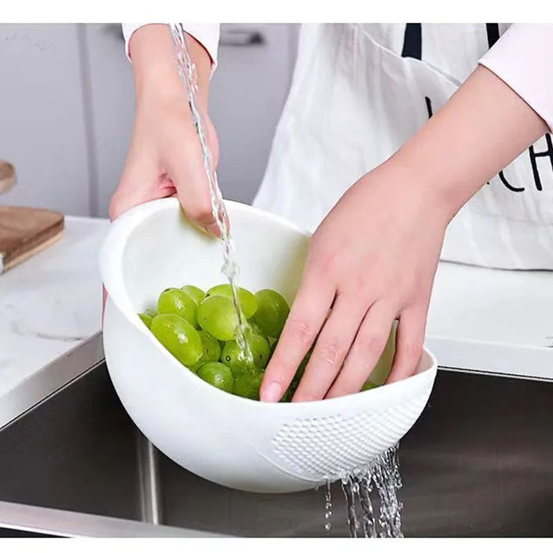 1PC Plastic Colander Rice Bowl Drain Basket with Handle – Fruit & Vegetable Washing Basket, Home Kitchen Organizer