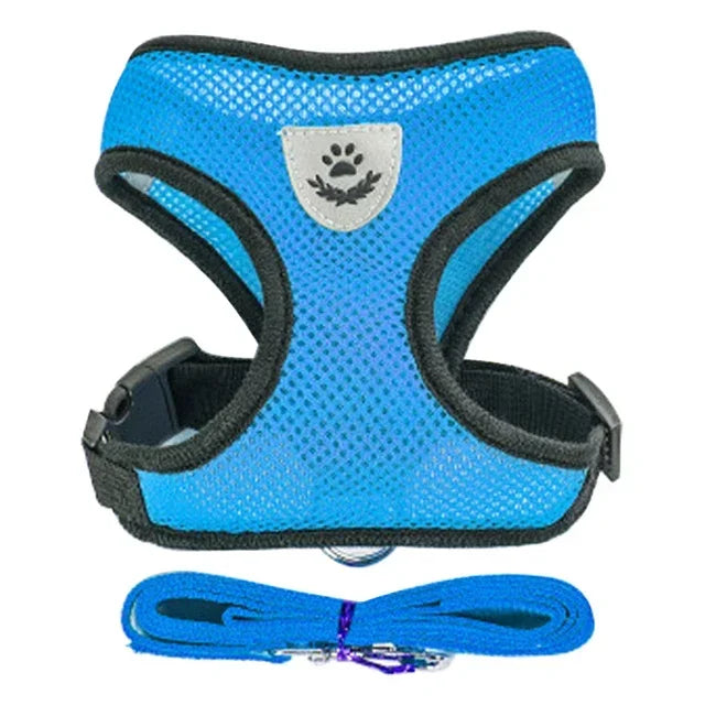 Adjustable Cat Harness Vest & Walking Lead – Polyester Mesh Dog Harness for Small & Medium Pets