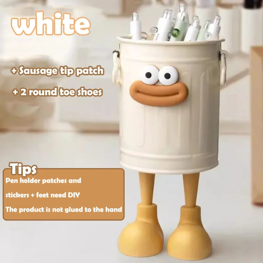1 Pc Cartoon Pen Holder – Simple Desk & Office Storage Organizer with Random Letter Stickers