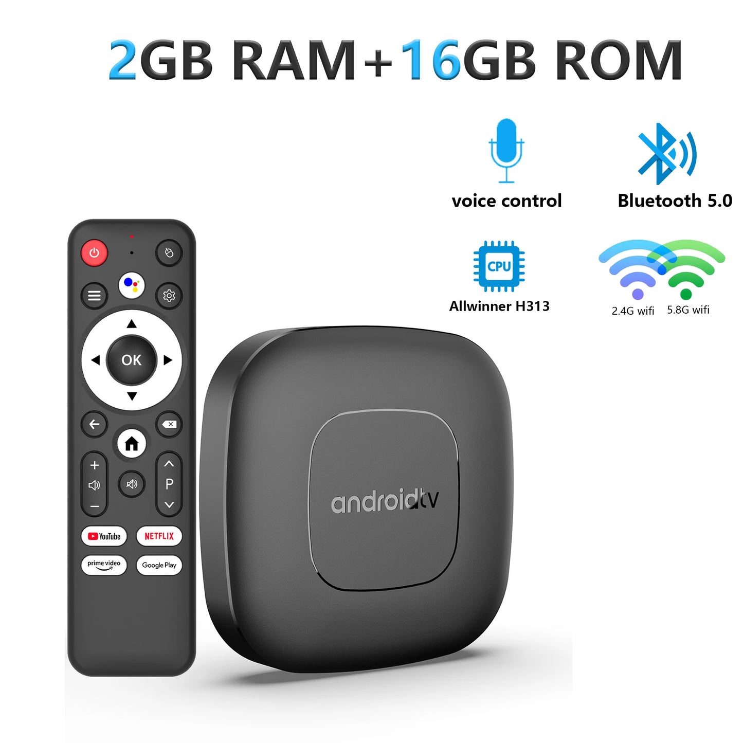 Mortal T1 WiFi6 Smart TV Box – Android 14, Allwinner H313, 2GB RAM 8/16GB Storage, Bluetooth, 4K Support, Free & Live TV
