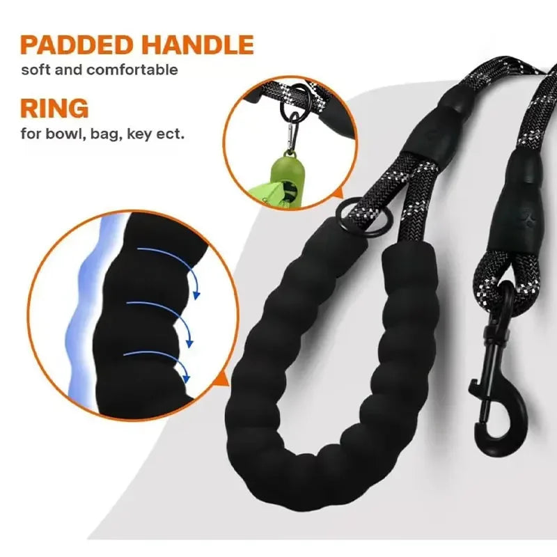 Reflective Dog Leash – Durable Traction Rope with Padded Handle for Small to Large Dogs