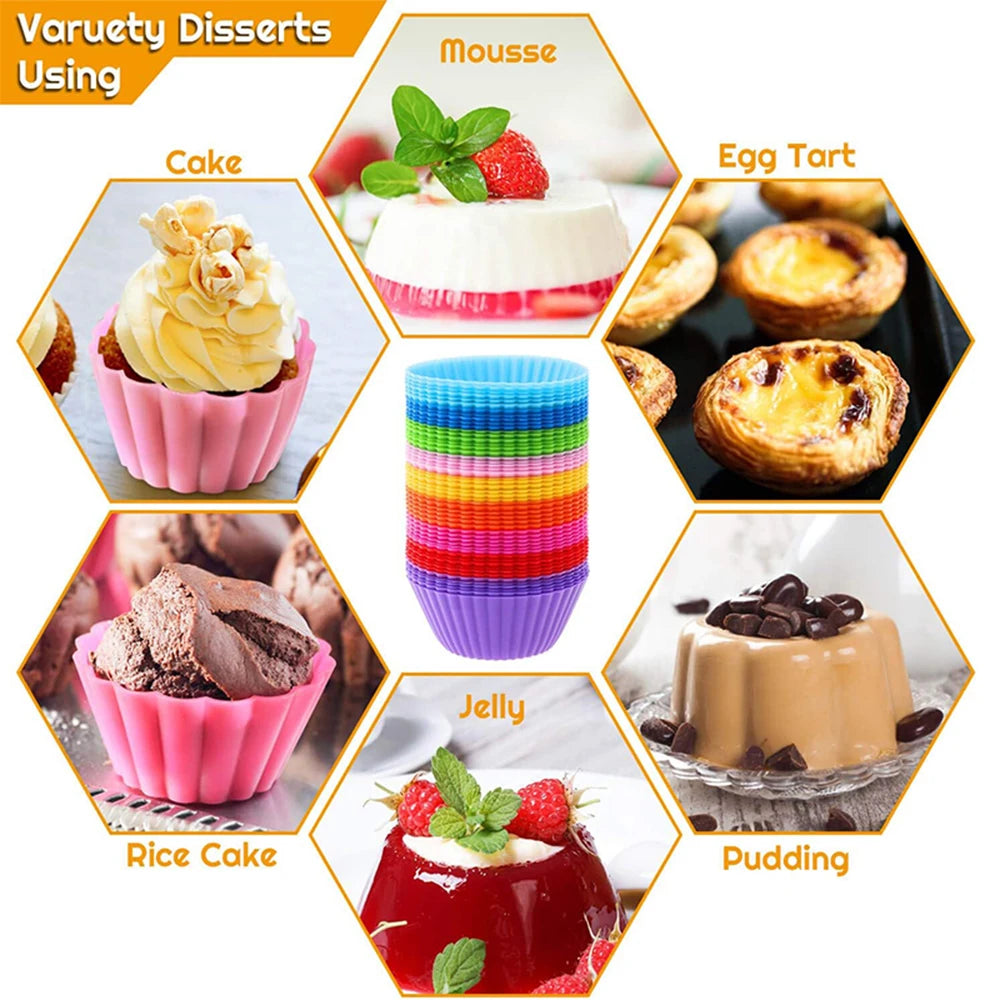 12pcs Silicone Cake Molds – Round & Heart Shape Muffin & Cupcake Baking Molds, BPA-Free Bakeware