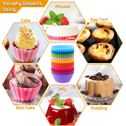 12pcs Silicone Cake Molds – Round & Heart Shape Muffin & Cupcake Baking Molds, BPA-Free Bakeware
