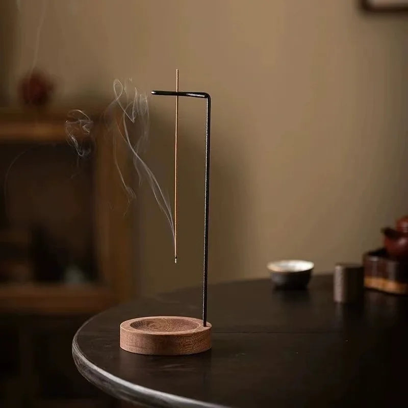 Creative Upside Down Wooden Incense Burner – Round Incense Stick Holder & Tray for Home, Bedroom & Yoga Decor
