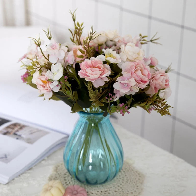5 Forks 8 Heads Artificial Flowers Small Peony Bouquet Wedding Decorative Plants Wreaths Vases for Home Decoration Accessories