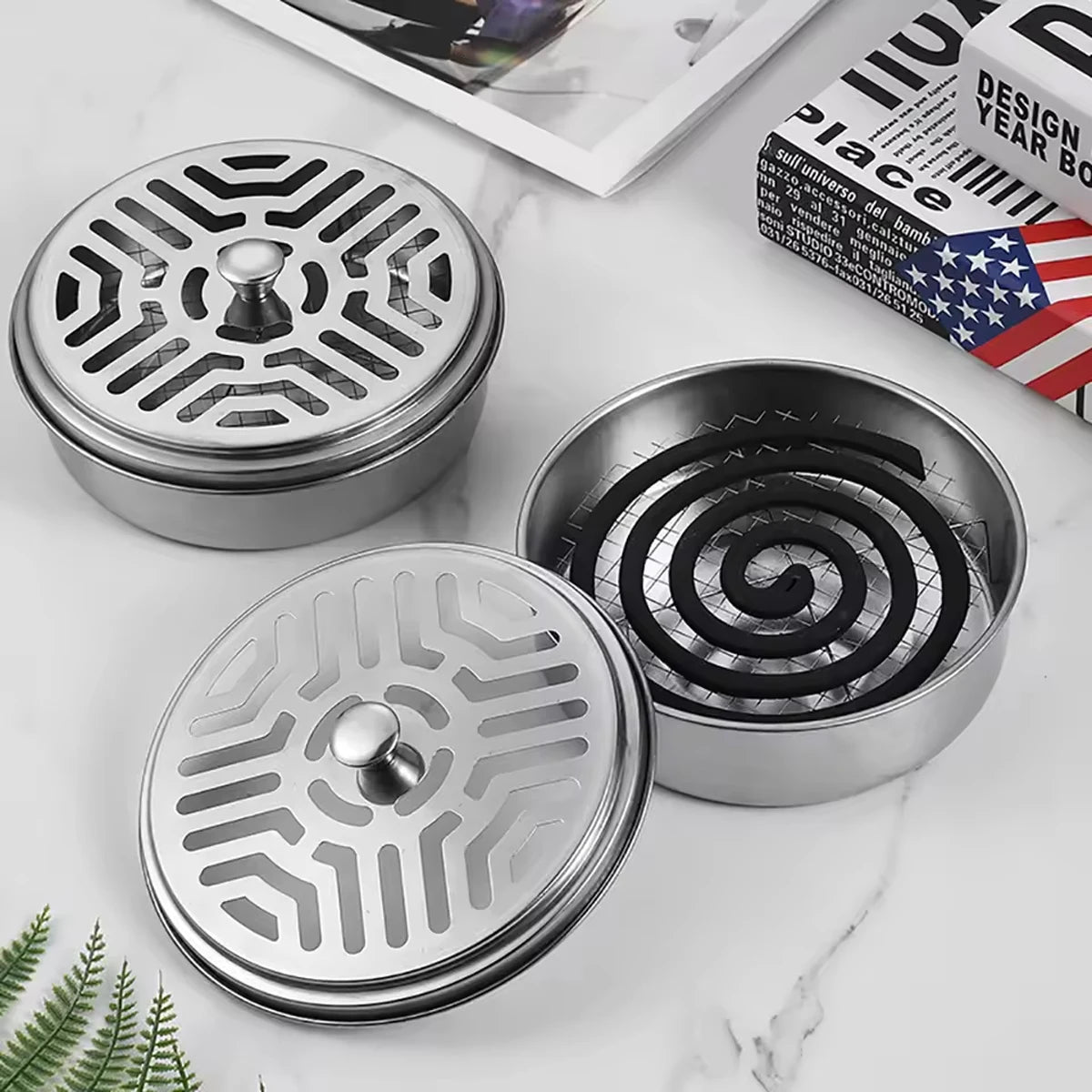 Stainless Steel Mosquito Coil Tray with Cover – Large Portable Mosquito Coil Holder for Home, Office & Camping