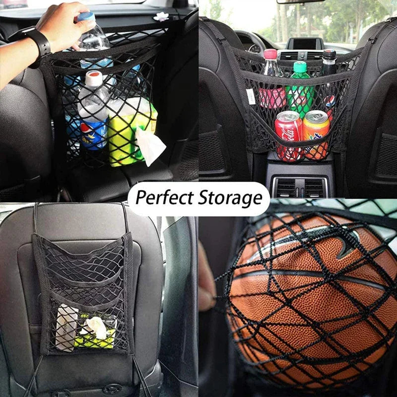 Stretchable Car Storage Net & Pet Barrier – Seat Divider Organizer for Backseat Essentials