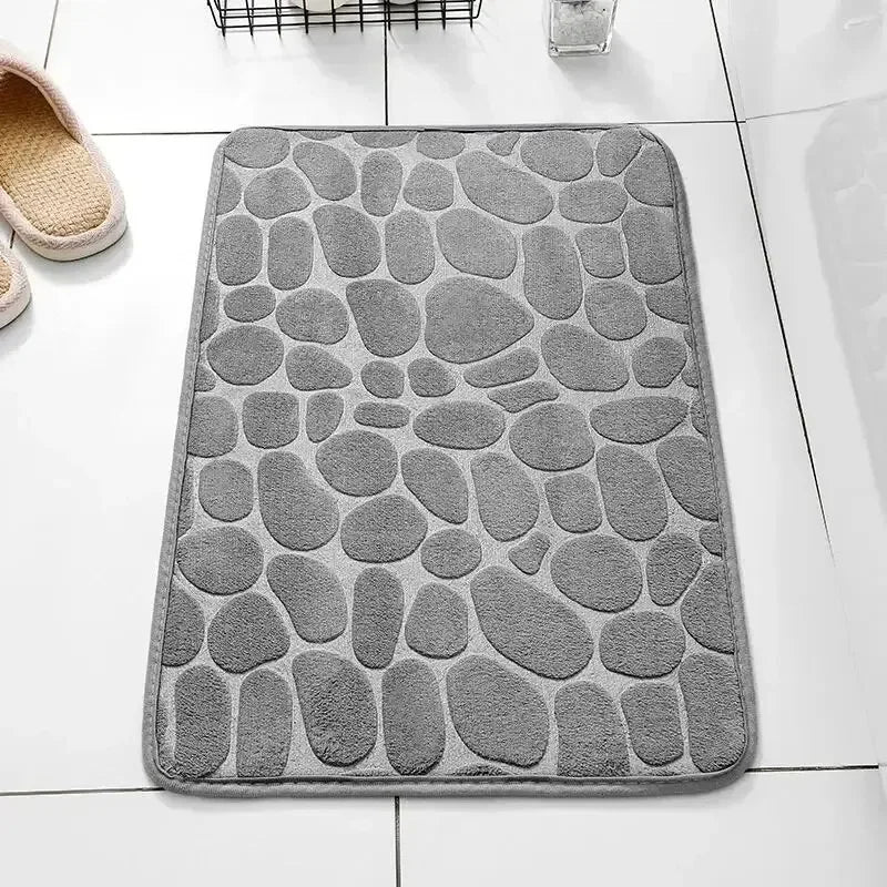 1PC Memory Foam Embossed Velvet Carpet – Non-Slip Cobblestone Floor Mat for Bathroom & Living Room