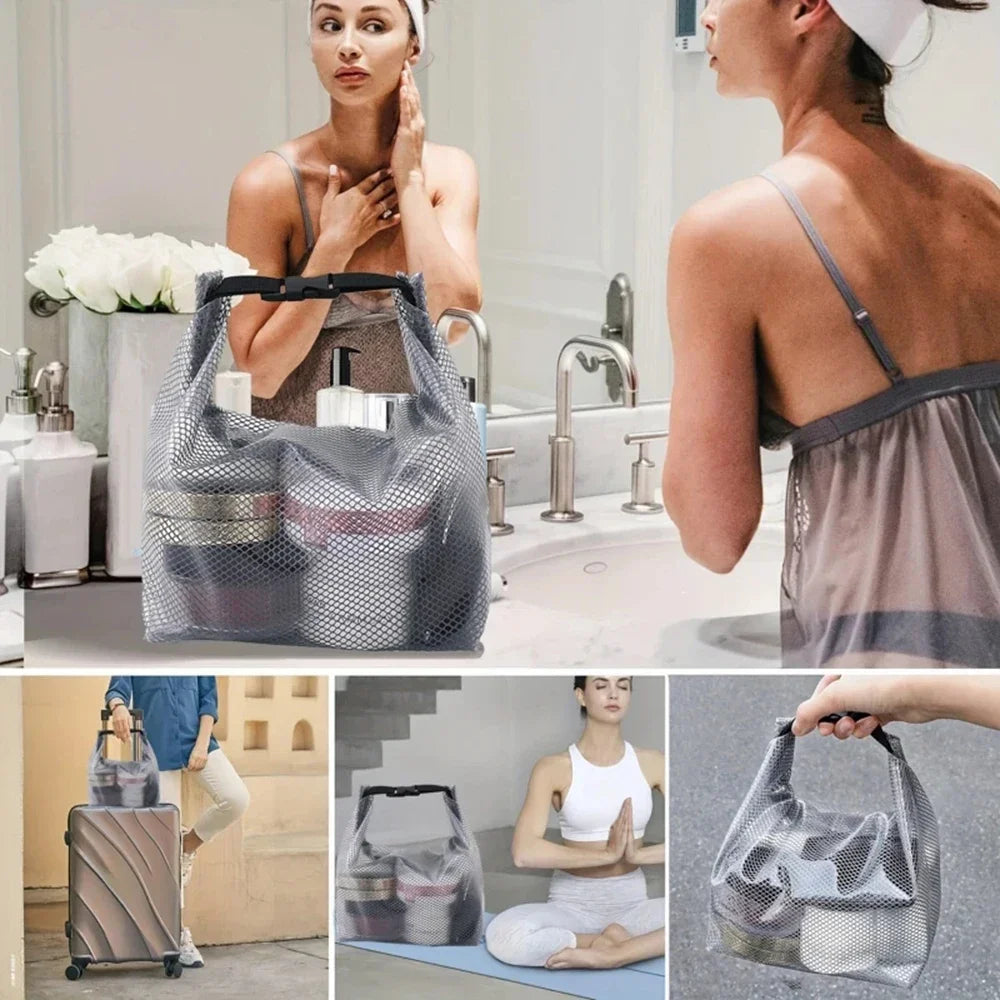 Mesh Storage Bag, Fitness Clothing, Swimming Bathroom, Large Capacity Drawstring, Men's And Women's Outdoor Toiletries Bag