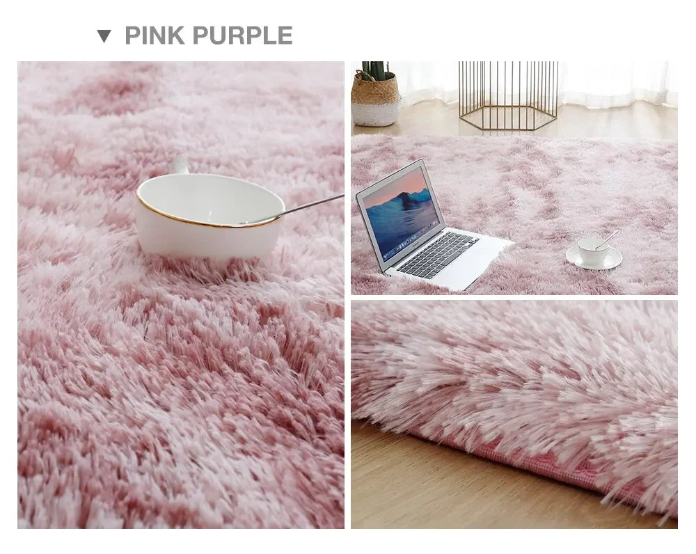 VIKAMA Simple Colorful Tie-Dye Silk Hair Carpet Non-Slip Bedroom Living Room Dirty Resistant Wearable Floor Mats Home Decoration