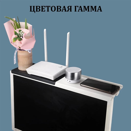 Home Organizer Adjustable TV Screen Top Shelf Rack – Computer Monitor & Desktop Display Stand with Router Storage