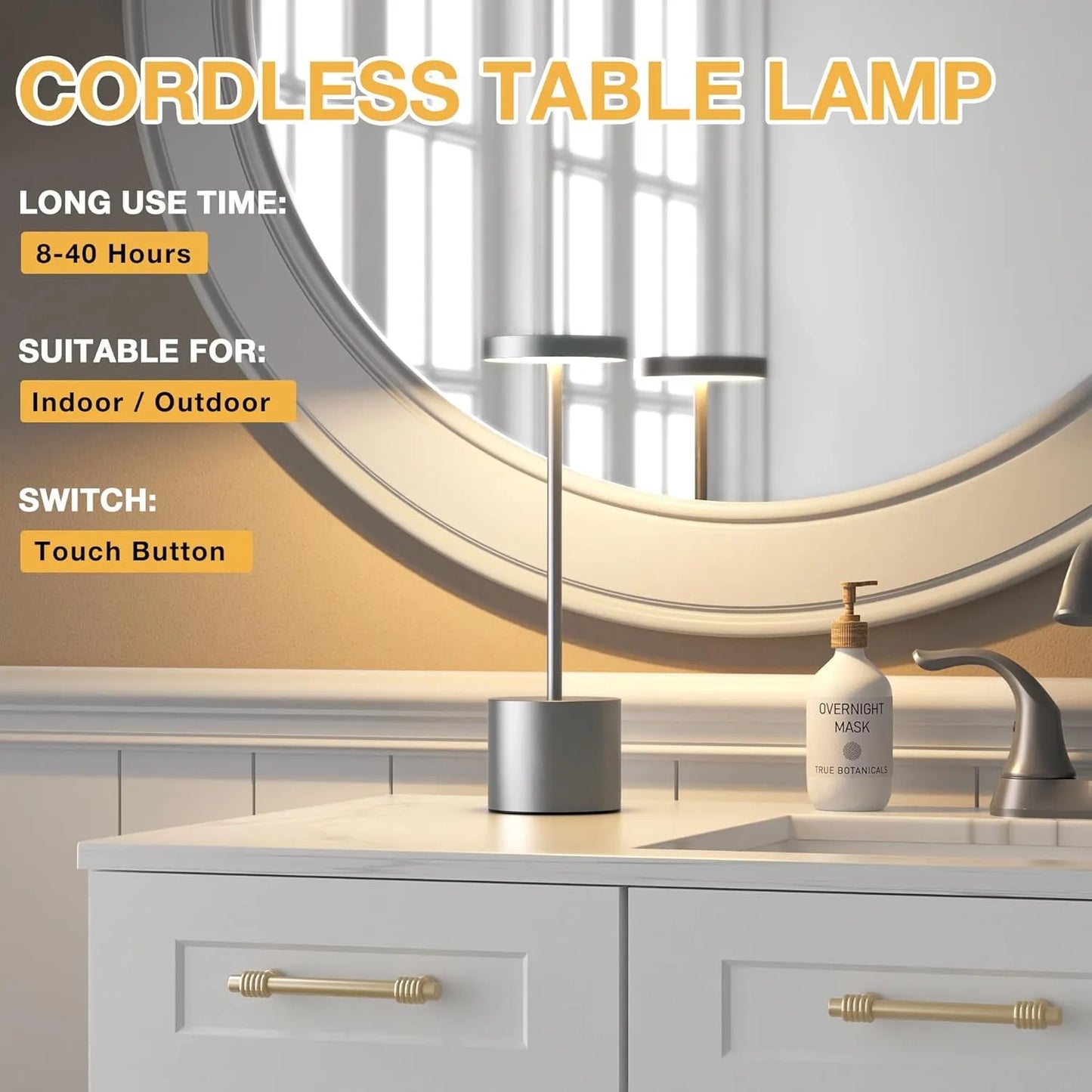 Cordless LED Table Lamp Touch Sensor Rechargeable Desktop Night Light Wireless Reading Lamp for Bedroom Hotel Bar Table Light