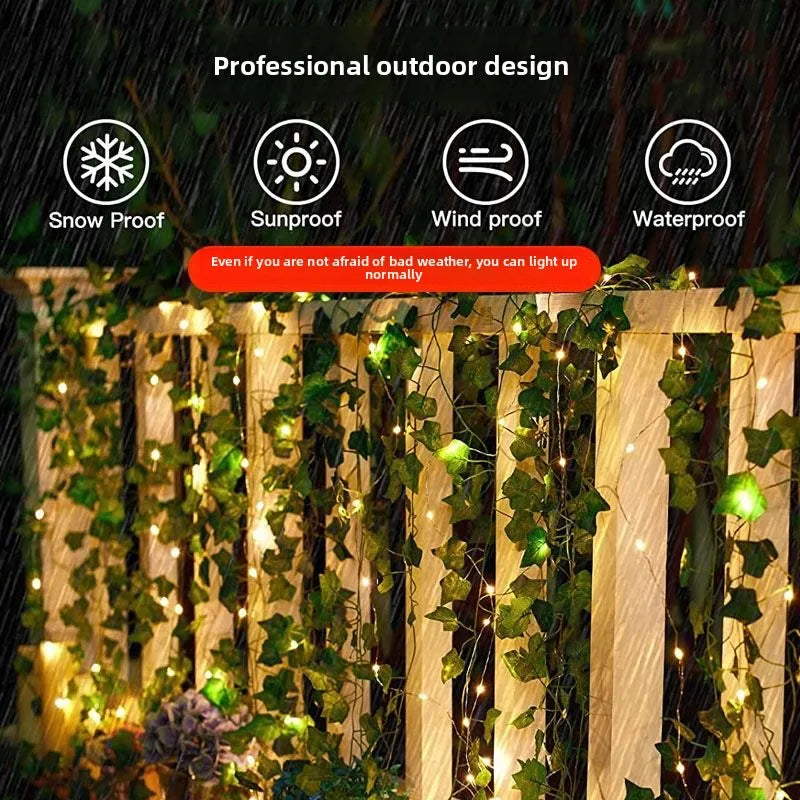 Flower Green Leaf String Lights – Artificial Vine Fairy Lights, Battery Powered Christmas Tree Garland for Wedding & Home Decor