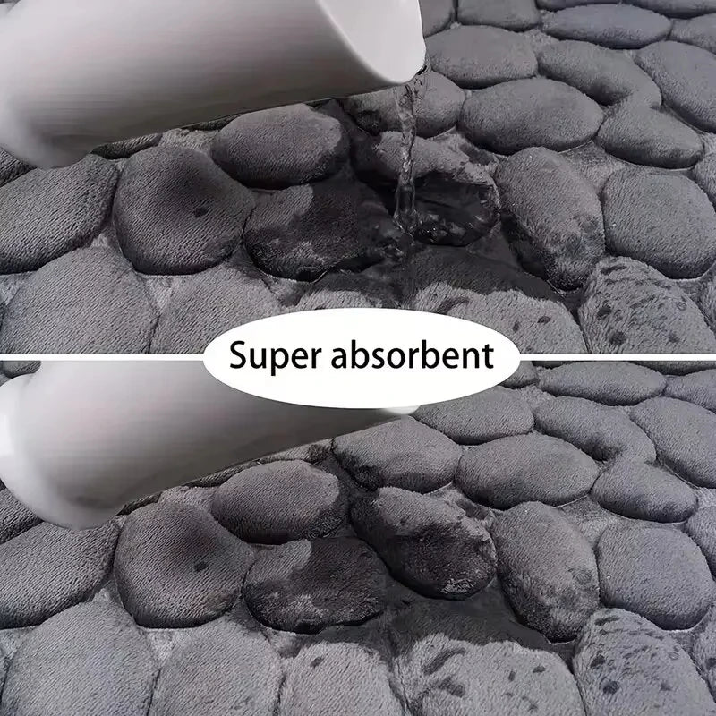 1PC Memory Foam Embossed Velvet Carpet – Non-Slip Cobblestone Floor Mat for Bathroom & Living Room