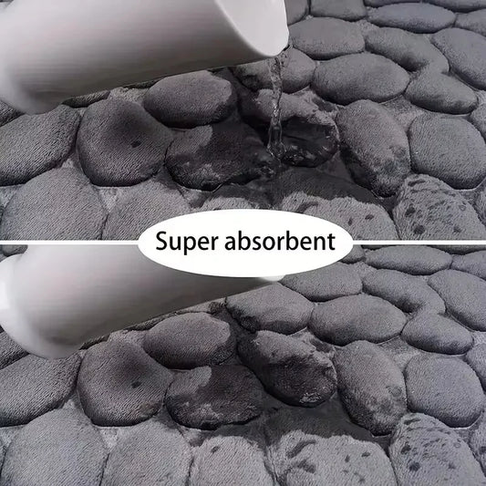 1PC Memory Foam Embossed Velvet Carpet – Non-Slip Cobblestone Floor Mat for Bathroom & Living Room