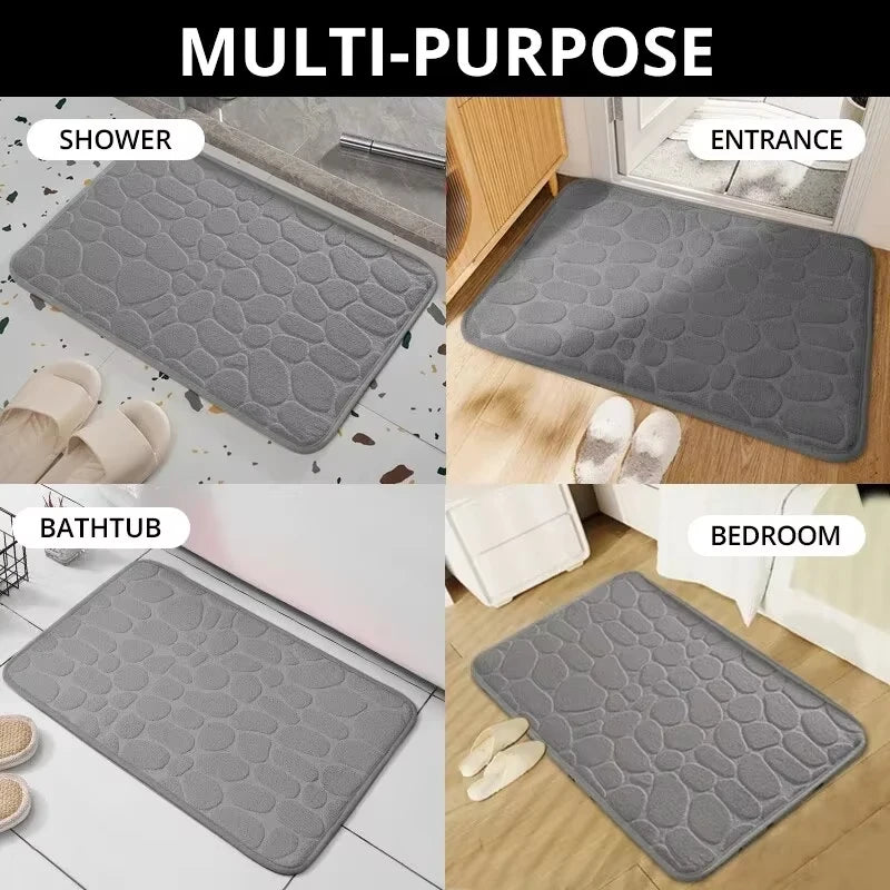1PC Memory Foam Embossed Velvet Carpet – Non-Slip Cobblestone Floor Mat for Bathroom & Living Room