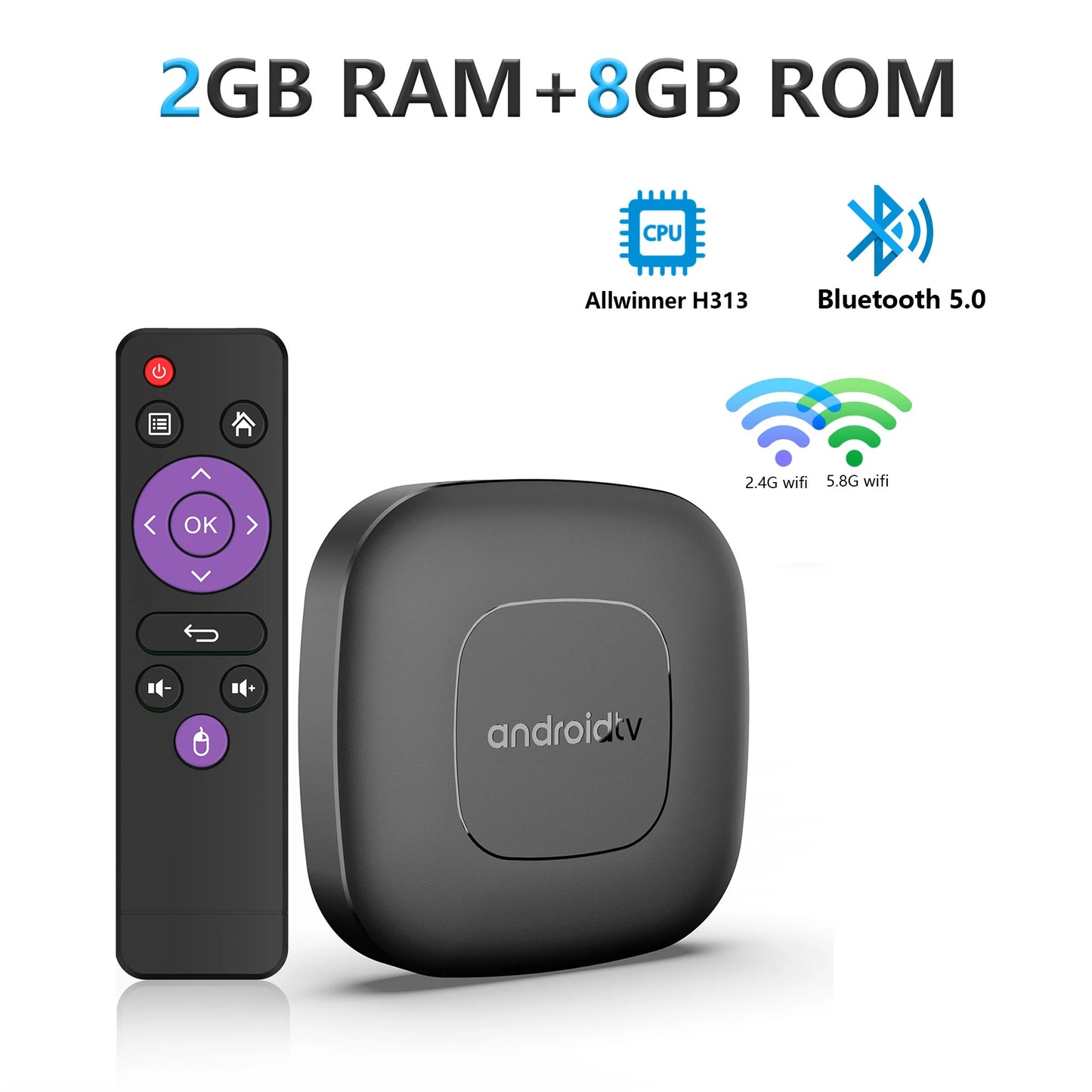 Mortal T1 WiFi6 Smart TV Box – Android 14, Allwinner H313, 2GB RAM 8/16GB Storage, Bluetooth, 4K Support, Free & Live TV