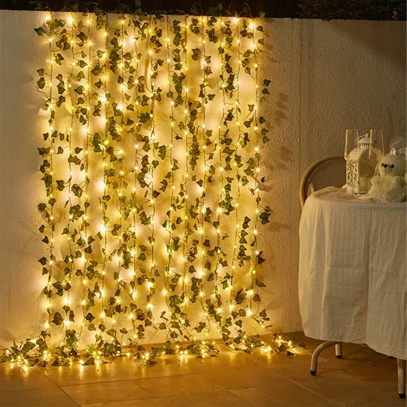 Flower Green Leaf String Lights – Artificial Vine Fairy Lights, Battery Powered Christmas Tree Garland for Wedding & Home Decor