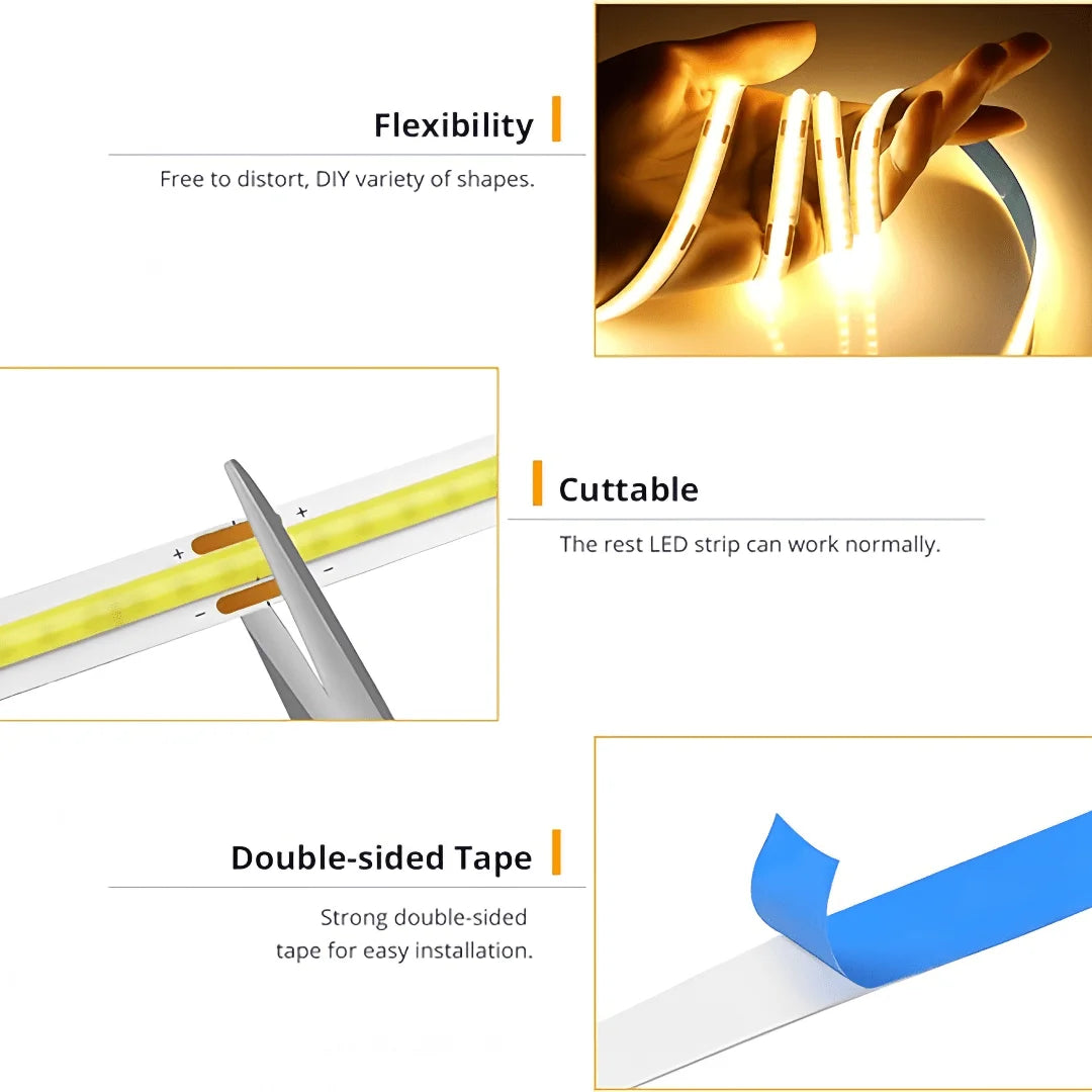 LED COB Light Strip with Touch Dimmer – Flexible 5V USB LED Tape for Indoor Lighting