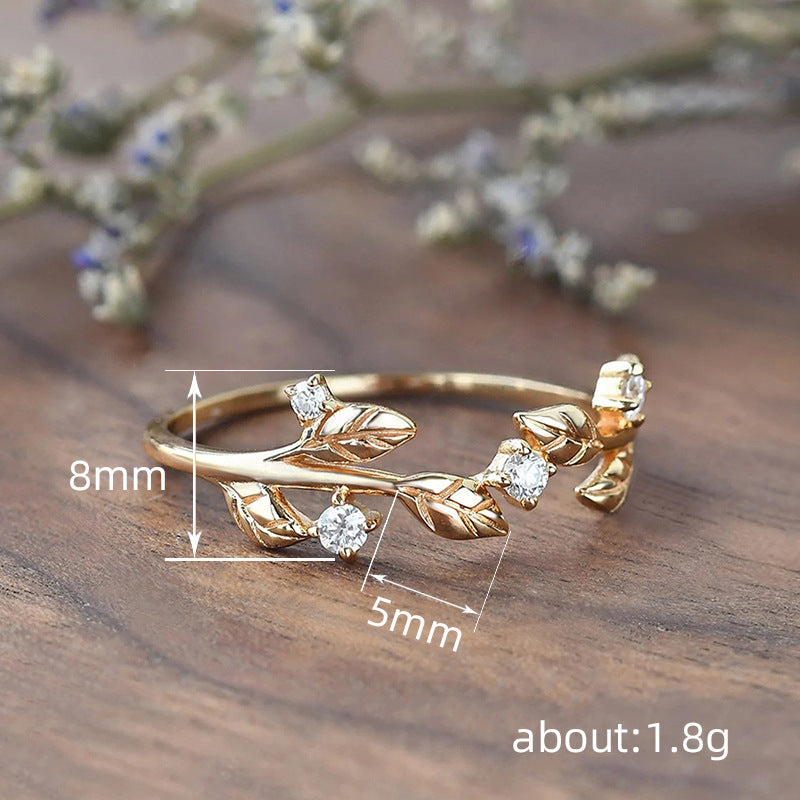 Female Flower And Branch Winding Pastoral Style Simple Ring