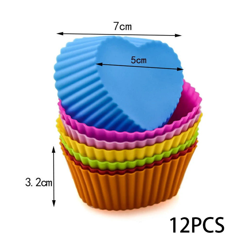 12pcs Silicone Cake Molds – Round & Heart Shape Muffin & Cupcake Baking Molds, BPA-Free Bakeware