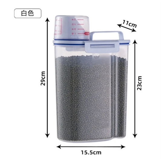 2kg Dog & Cat Food Storage Pail – Moisture-Proof Plastic Container with Measuring Cup