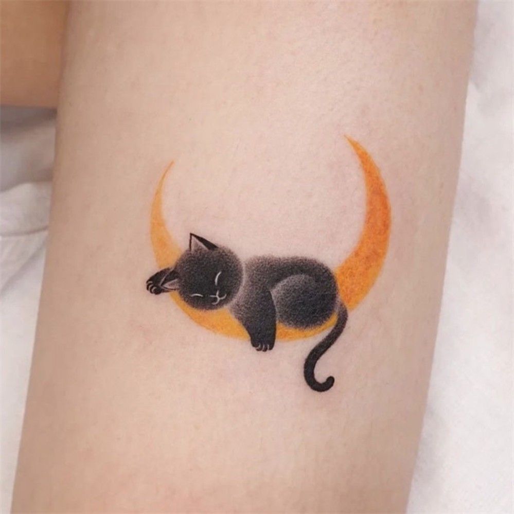 Dark Ink Painting Cat Animal Cute Tattoo Sticker Waterproof