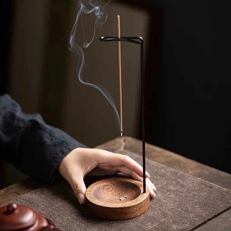 Creative Upside Down Wooden Incense Burner – Round Incense Stick Holder & Tray for Home, Bedroom & Yoga Decor