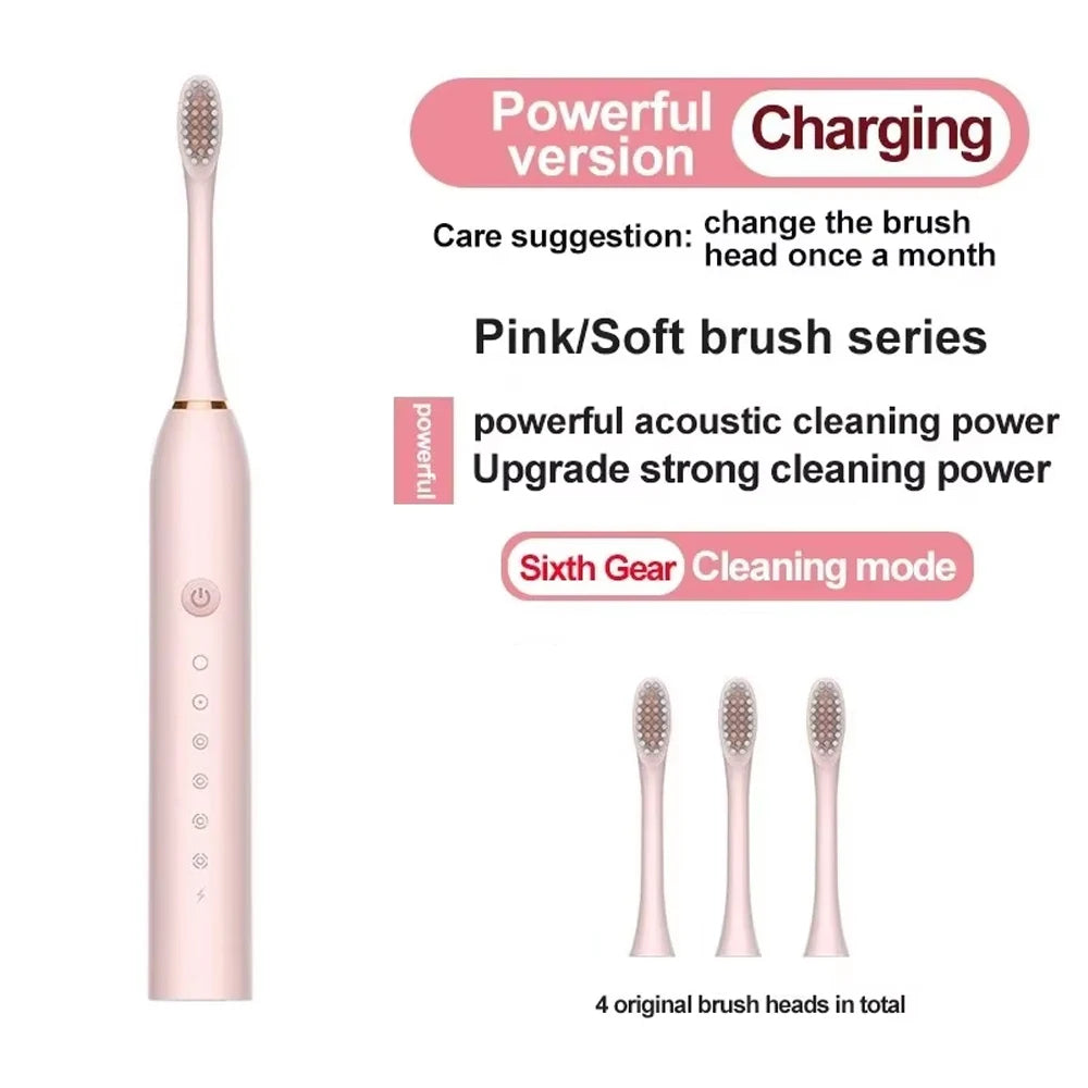 Electric Ultrasonic Toothbrush with Six Speed Modes – Soft Hair, USB Rechargeable, Waterproof Adult Tooth Cleaner – Automatic Couple Set