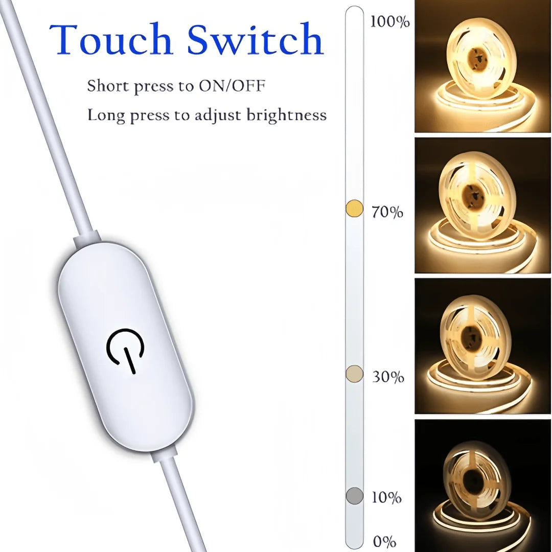 LED COB Light Strip with Touch Dimmer – Flexible 5V USB LED Tape for Indoor Lighting