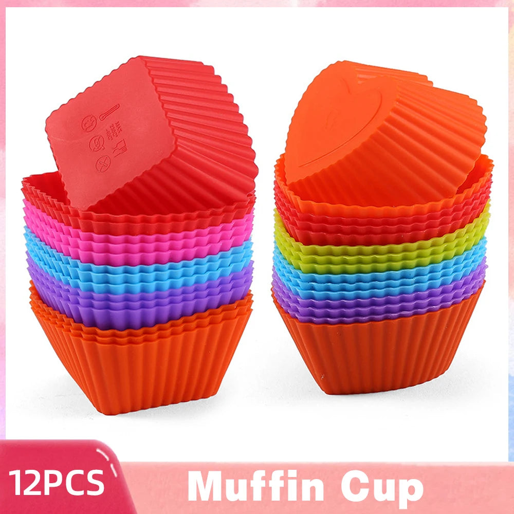 12pcs Silicone Cake Molds – Round & Heart Shape Muffin & Cupcake Baking Molds, BPA-Free Bakeware