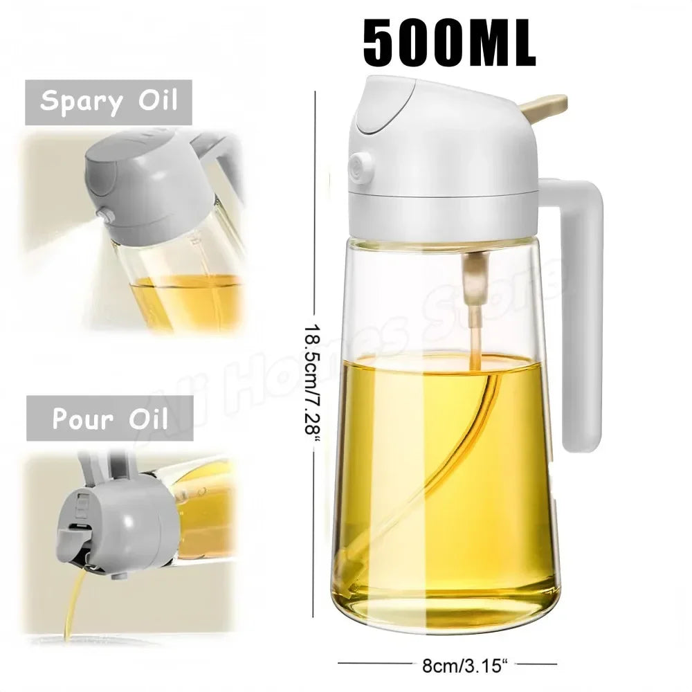 1-2PCS 2-in-1 Olive Oil Dispenser Bottle 500ml – Plastic Cooking Oil Sprayer for BBQ, Baking & Kitchen Use