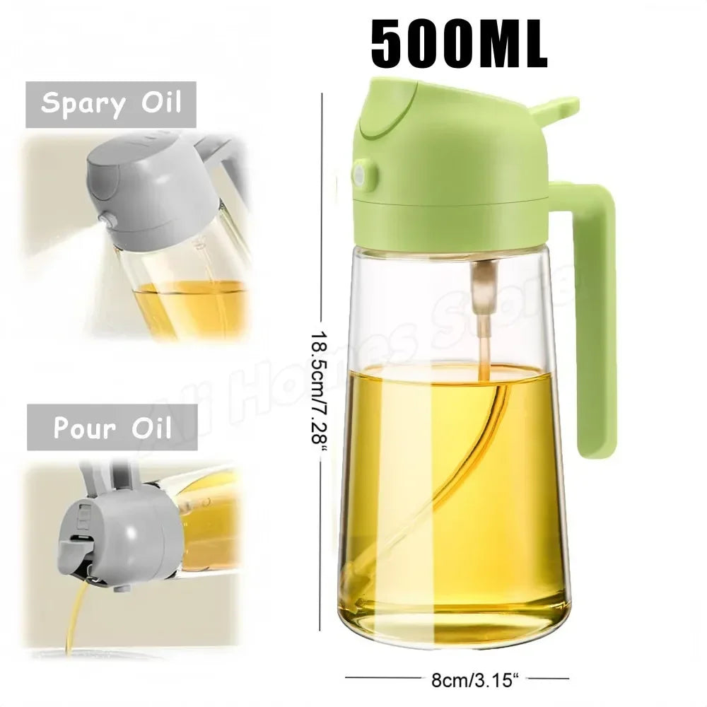 1-2PCS 2-in-1 Olive Oil Dispenser Bottle 500ml – Plastic Cooking Oil Sprayer for BBQ, Baking & Kitchen Use